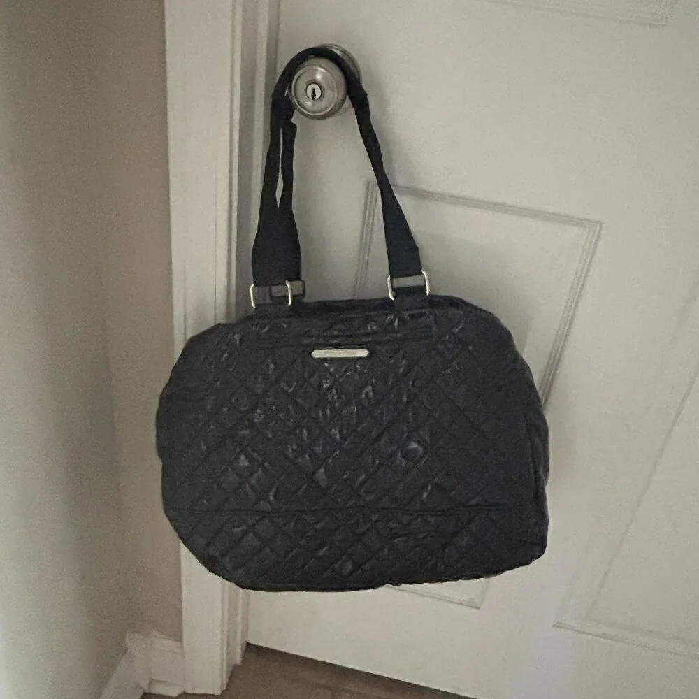 Steve Madden Black Large Quilted Tote Weekender Shoulder Bag Canvas Handles - Picture 11 of 11